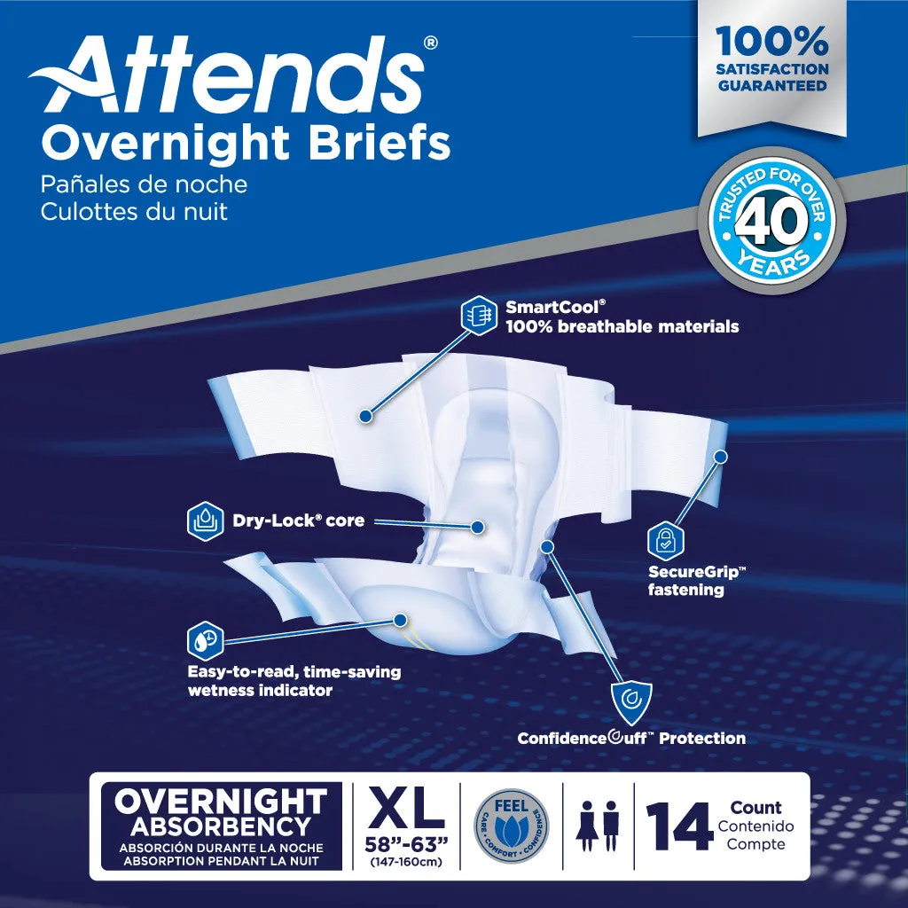 Attends Extended Wear Overnight Briefs, Heavy Absorbency, White