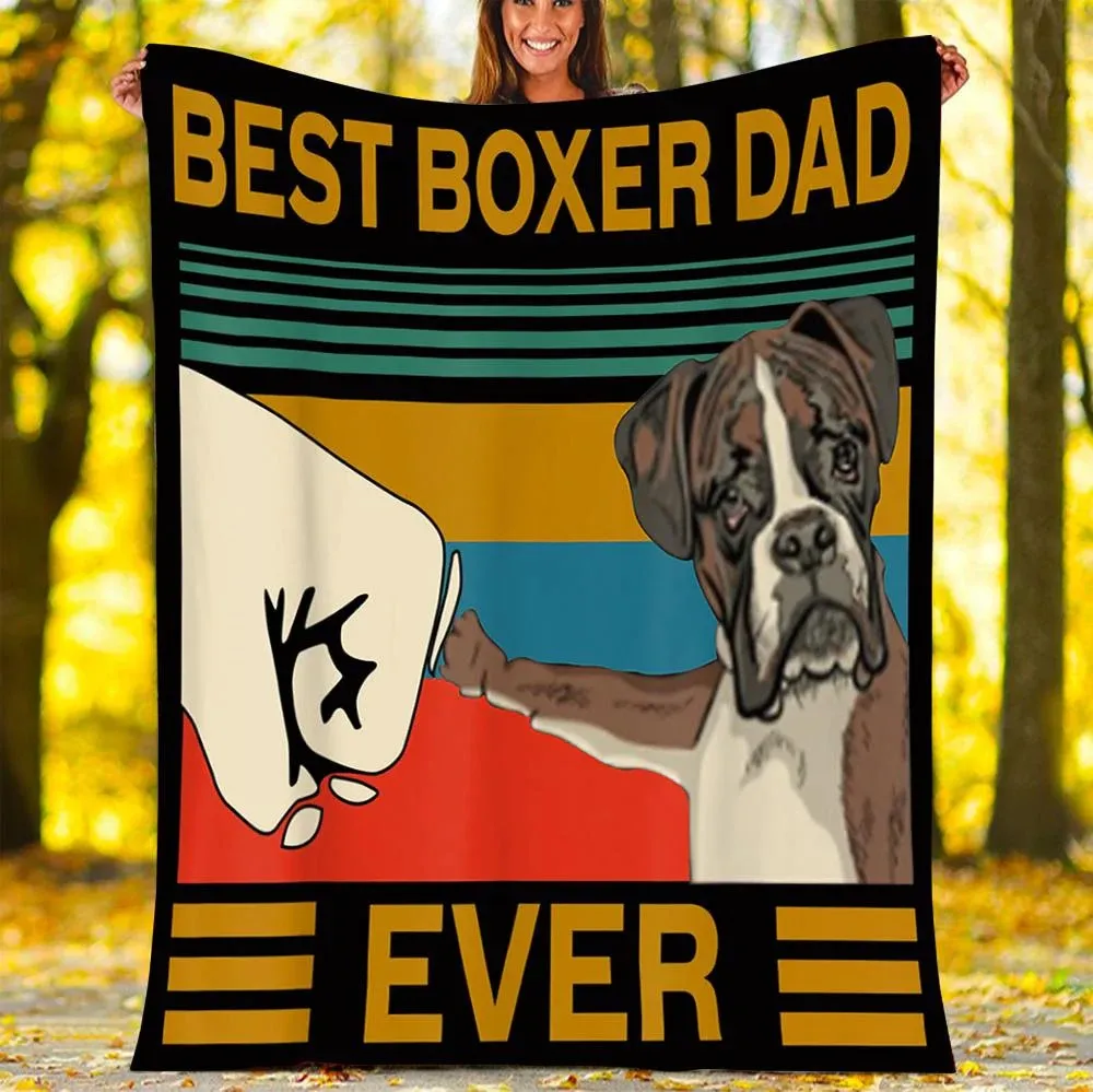 Best Dog Boxer Dad Ever Bump Fit Blanket, Boxer Dog Gift Throw Fleece Sherpa Blanket