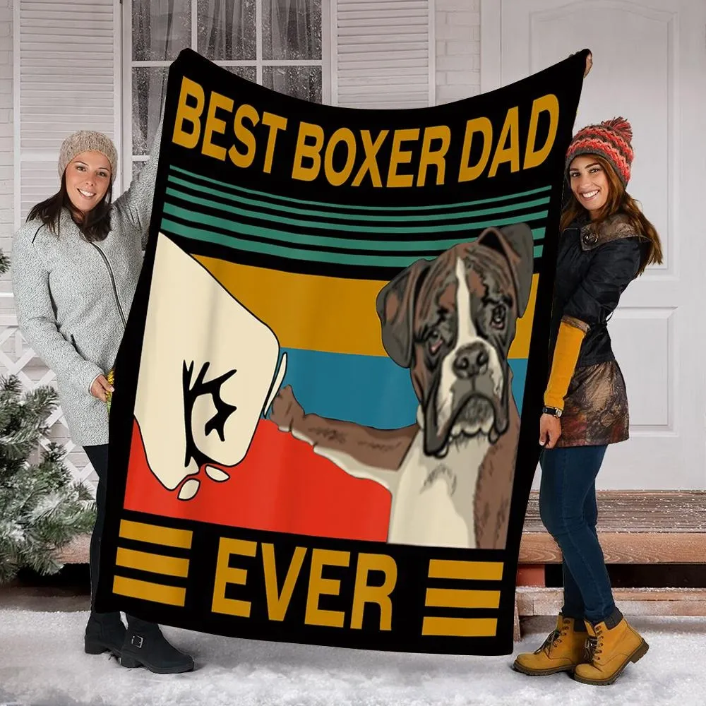 Best Dog Boxer Dad Ever Bump Fit Blanket, Boxer Dog Gift Throw Fleece Sherpa Blanket