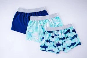 Birdie Bean 3 Pack Boy's Boxer Briefs Underwear Set in Wade Blue Sharks