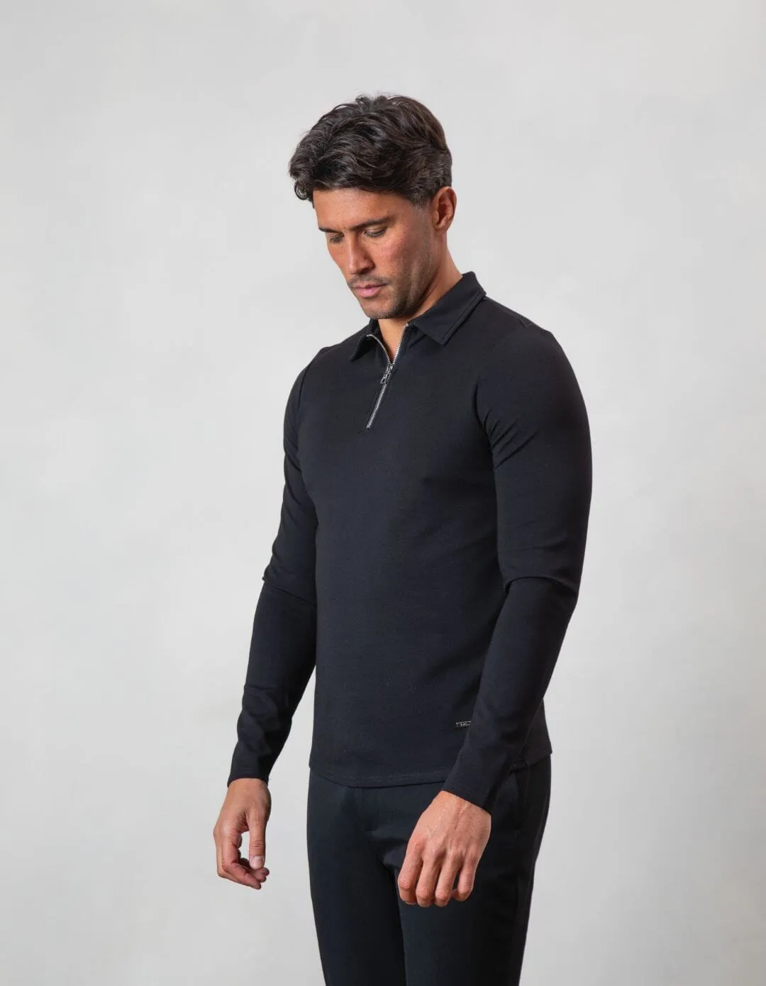 Black Premium L/S Zip Polo