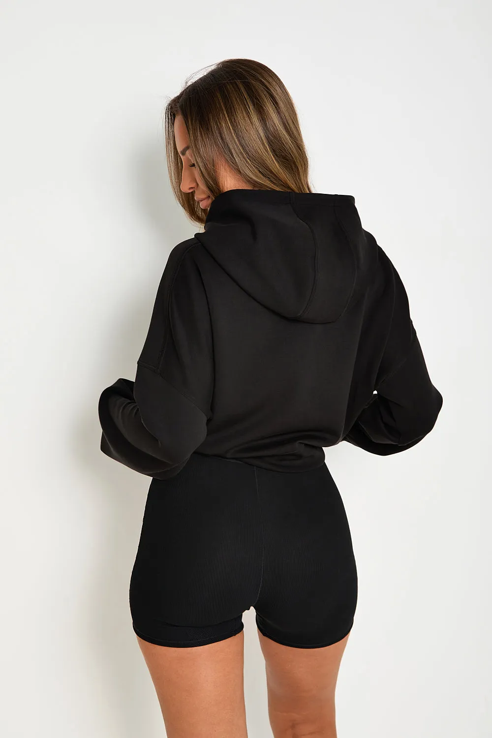 Boxy Cropped Hoodie - Black