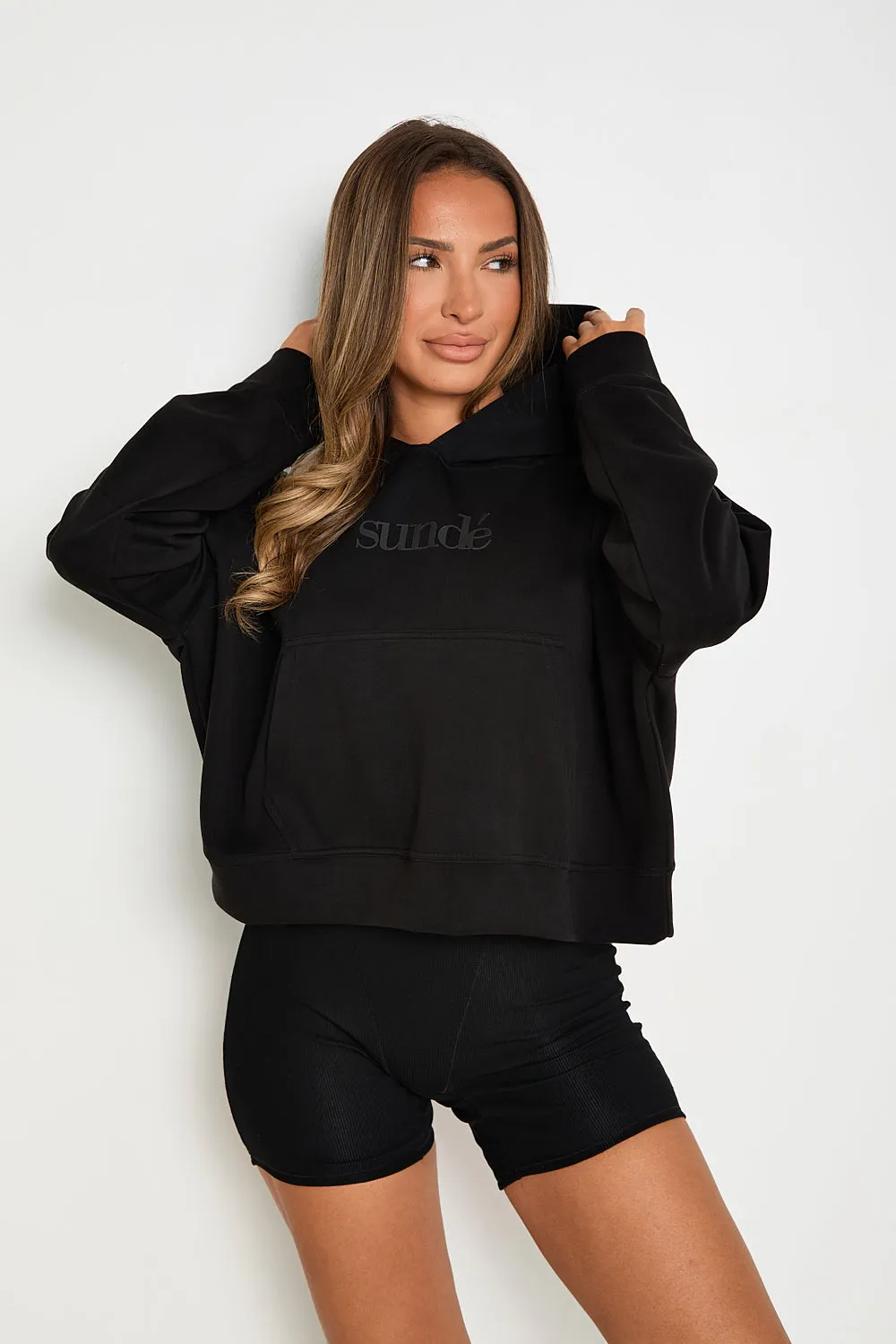 Boxy Cropped Hoodie - Black