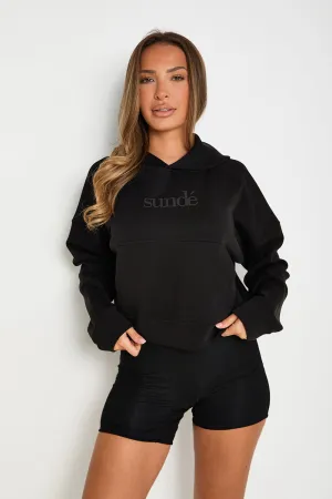 Boxy Cropped Hoodie - Black