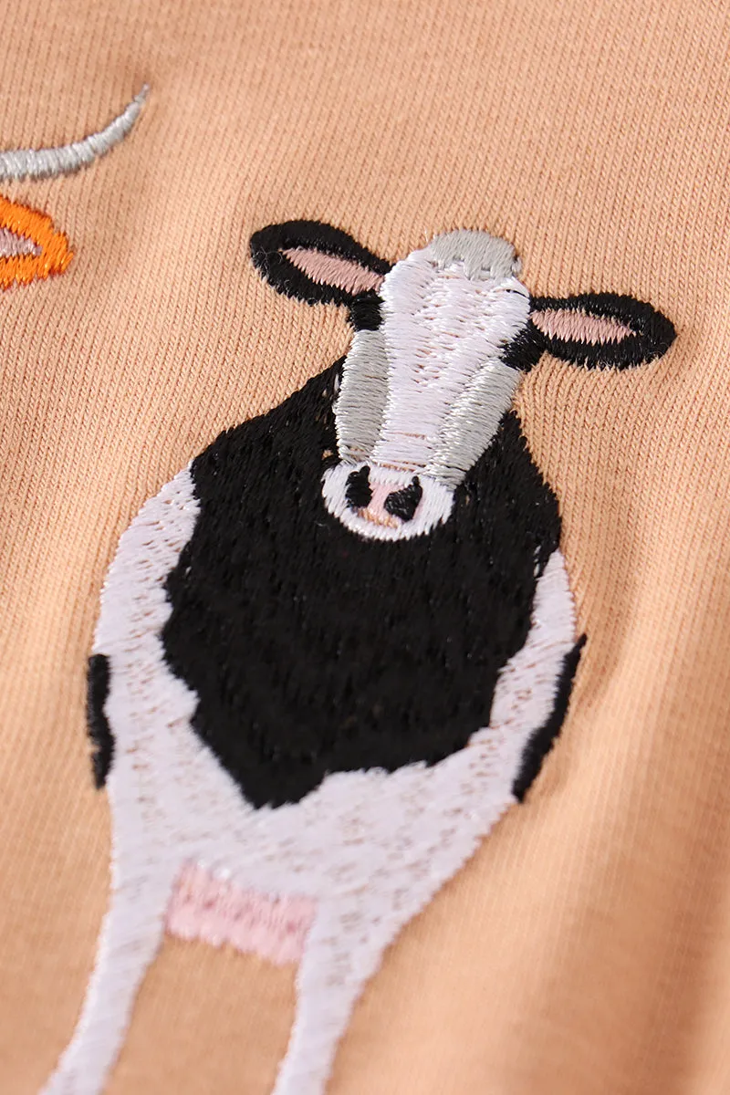 Brown cow embroidery boy bubble