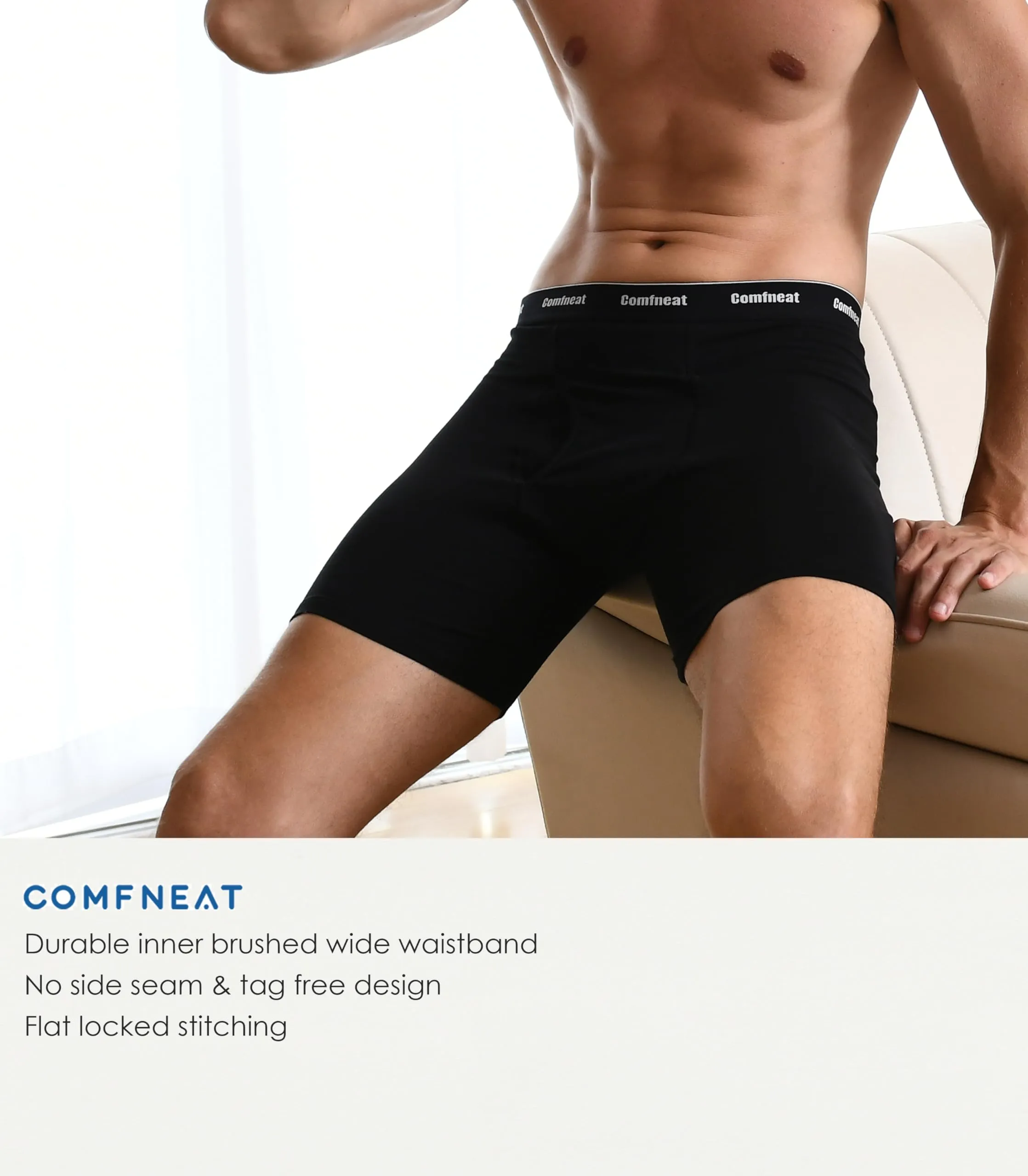 Comfneat Men's 6-Pack Boxer Briefs Soft Breatheable Underwear S-XXL Open Fly