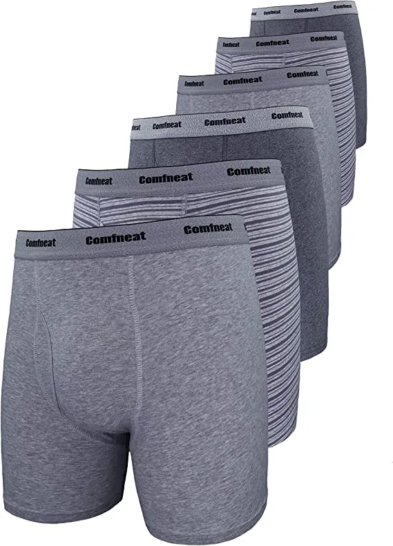 Comfneat Men's 6-Pack Boxer Briefs Soft Breatheable Underwear S-XXL Open Fly