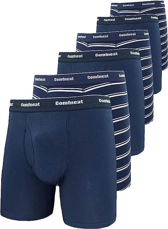 Comfneat Men's 6-Pack Boxer Briefs Soft Breatheable Underwear S-XXL Open Fly