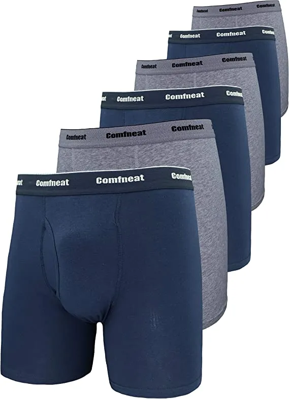 Comfneat Men's 6-Pack Boxer Briefs Soft Breatheable Underwear S-XXL Open Fly