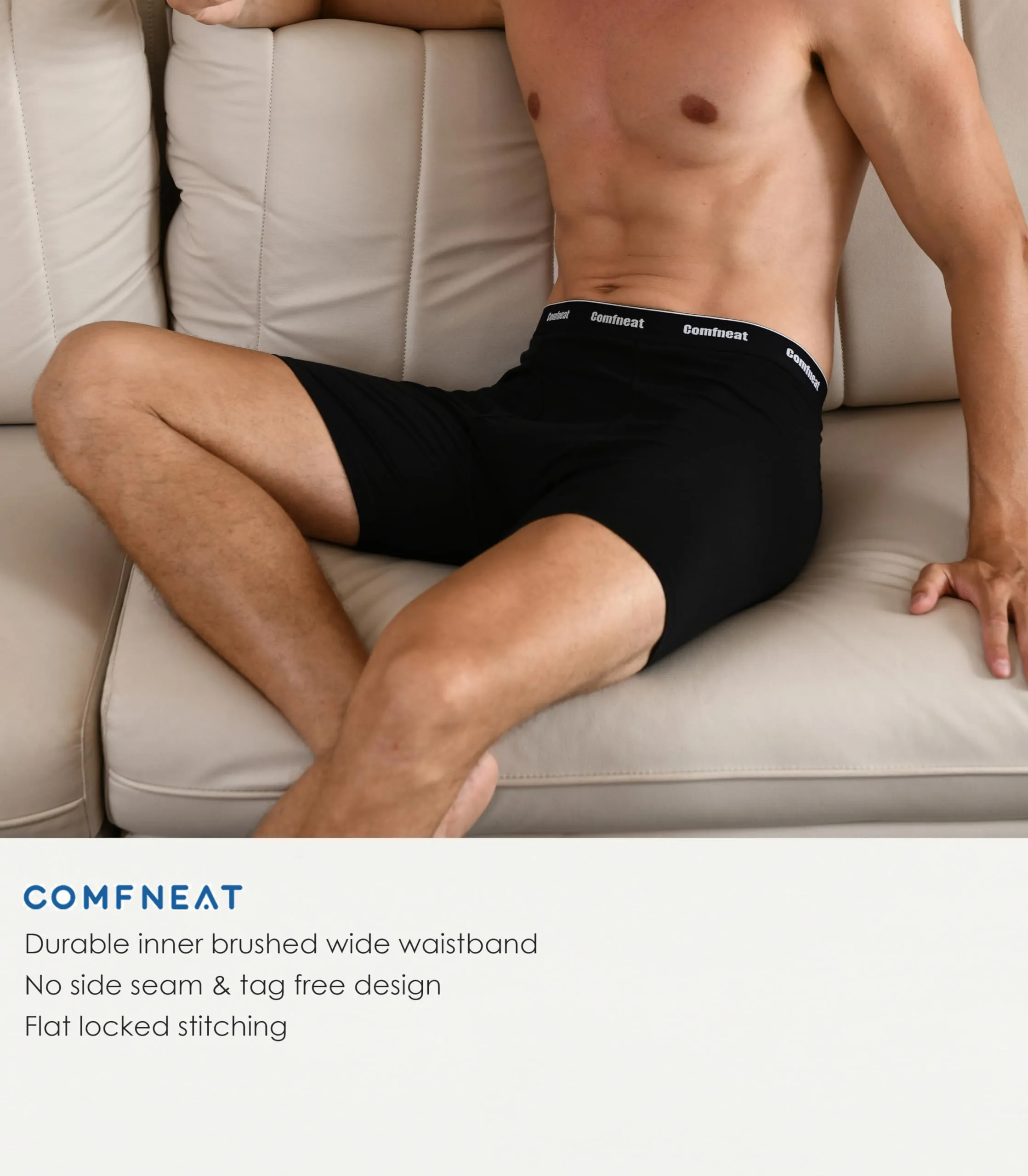 Comfneat Men's 6-Pack Boxer Briefs Soft Breatheable Underwear S-XXL Open Fly