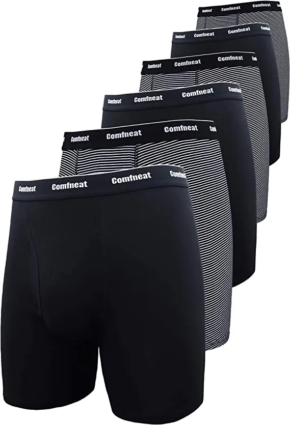 Comfneat Men's 6-Pack Boxer Briefs Soft Breatheable Underwear S-XXL Open Fly