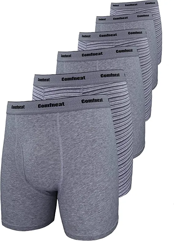 Comfneat Men's 6-Pack Boxer Briefs Soft Breatheable Underwear S-XXL Open Fly