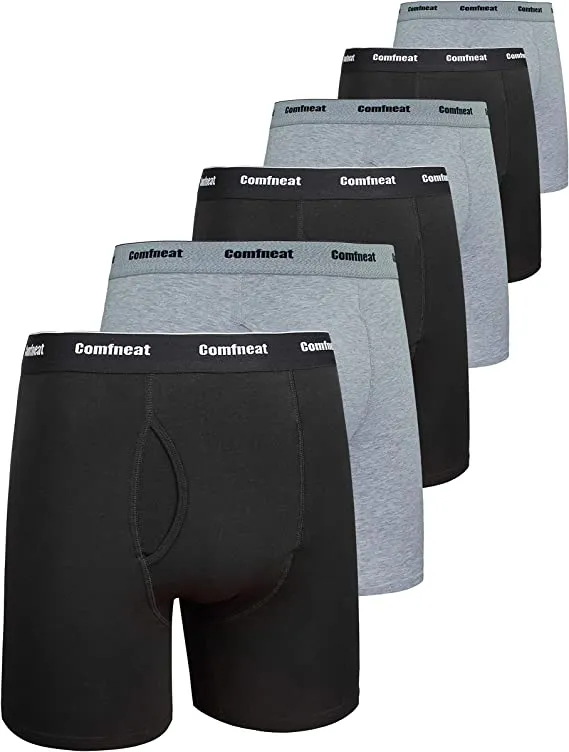 Comfneat Men's 6-Pack Boxer Briefs Soft Breatheable Underwear S-XXL Open Fly