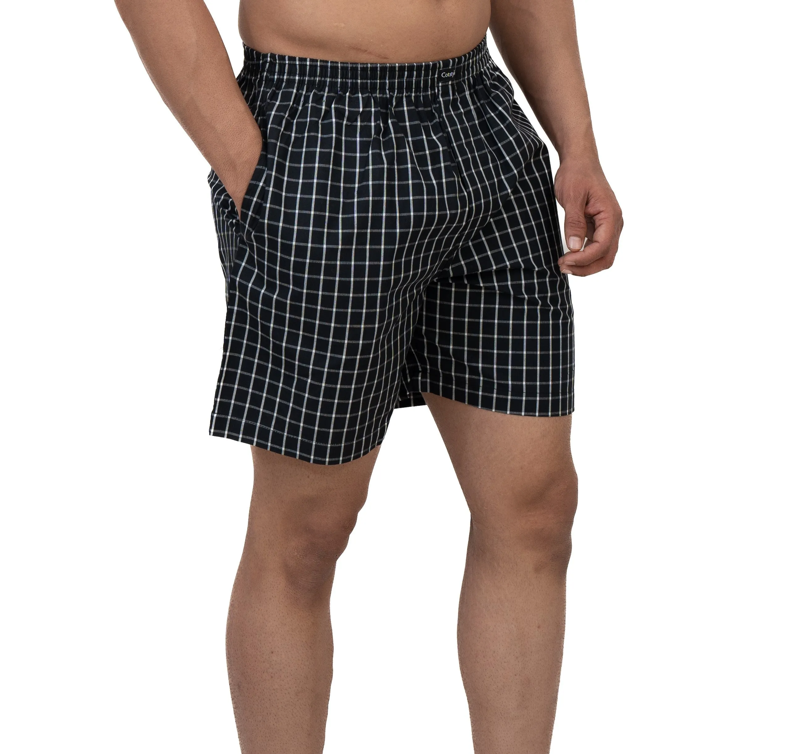 Cotstyle Grey & Black Colour Cotton Fabrics Checks Printed Above Knee Length Casuals Mens Wear Boxers - Pack of 2