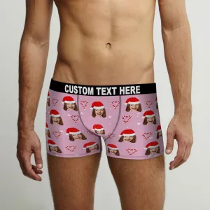 Custom Face Pink Christmas Candy Boxer Briefs Personalised Pink Christmas Gift