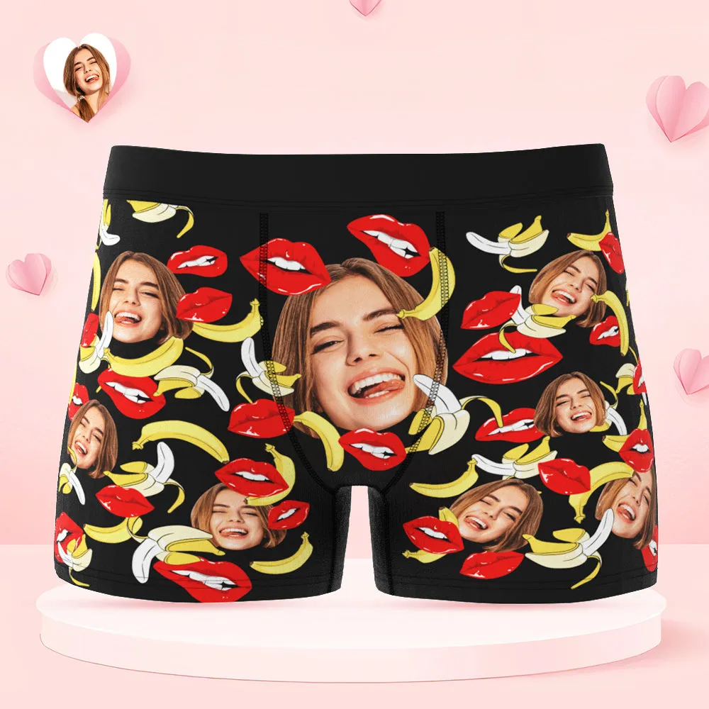 Custom Face Underwear Personalised Eat Banana Boxer Briefs and Panties Valentine's Day Gifts for Couple