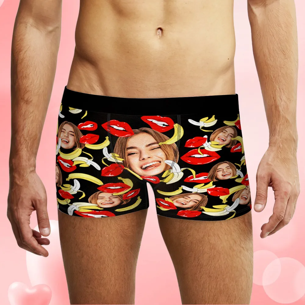 Custom Face Underwear Personalised Eat Banana Boxer Briefs and Panties Valentine's Day Gifts for Couple