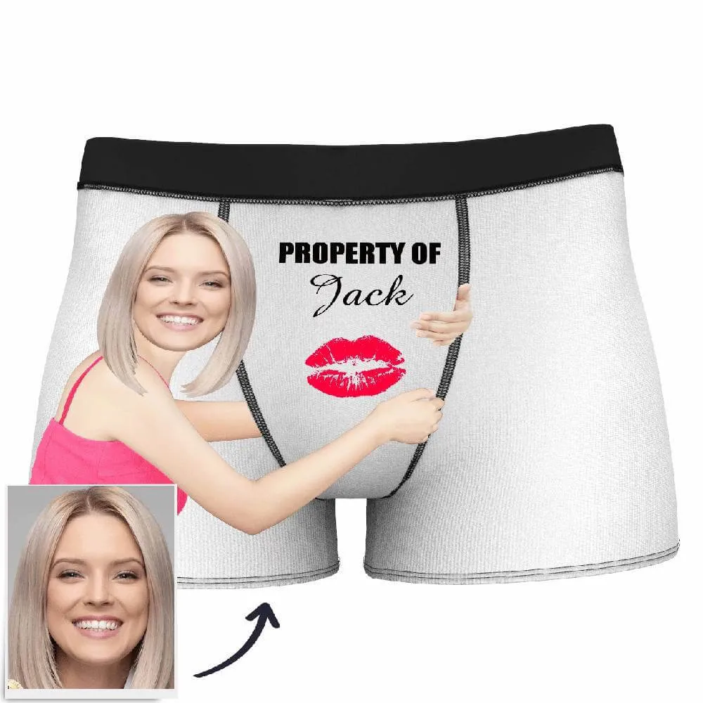 Custom Men's Boxer Property of Name Photo Face Boxer Shorts