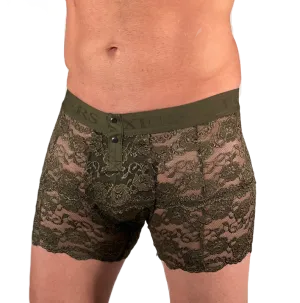 Foxers Lace Boxer Briefs w/ Pouch in Olive