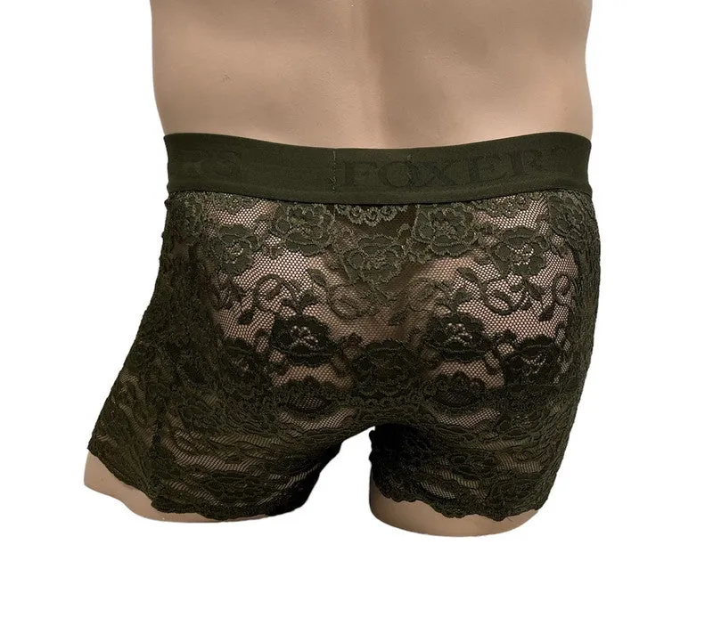 Foxers Lace Boxer Briefs w/ Pouch in Olive