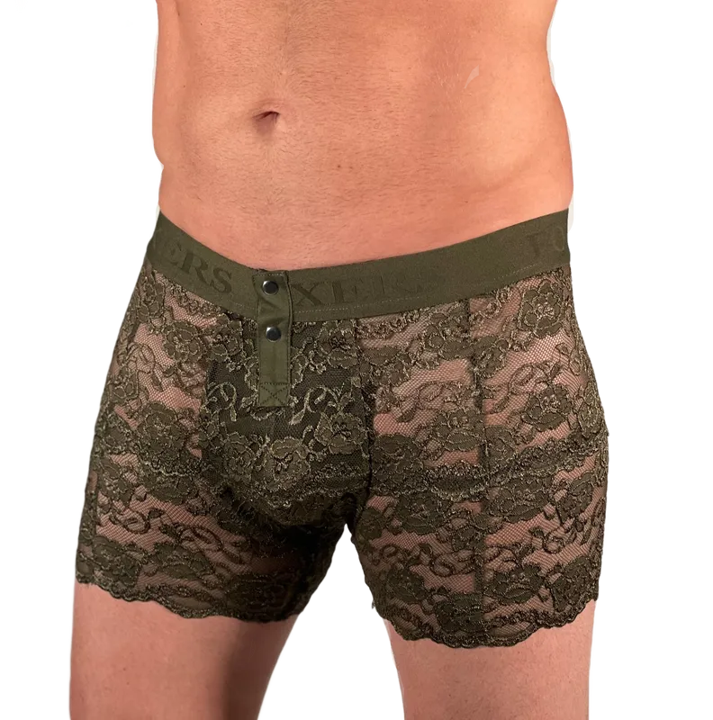 Foxers Lace Boxer Briefs w/ Pouch in Olive