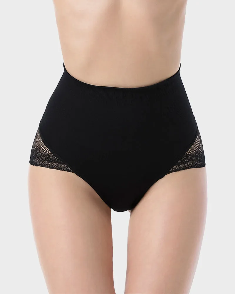 High Waist Tummy Control Lace Trim Mesh Panty