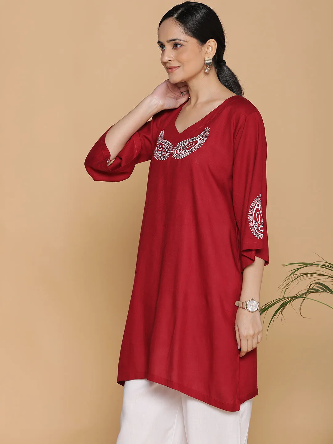 Maroon Rayon Kurti - Nayan