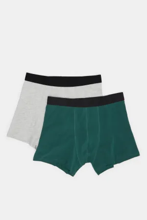 Men Grey And Green Boxers Brief Set (Pack of 2)