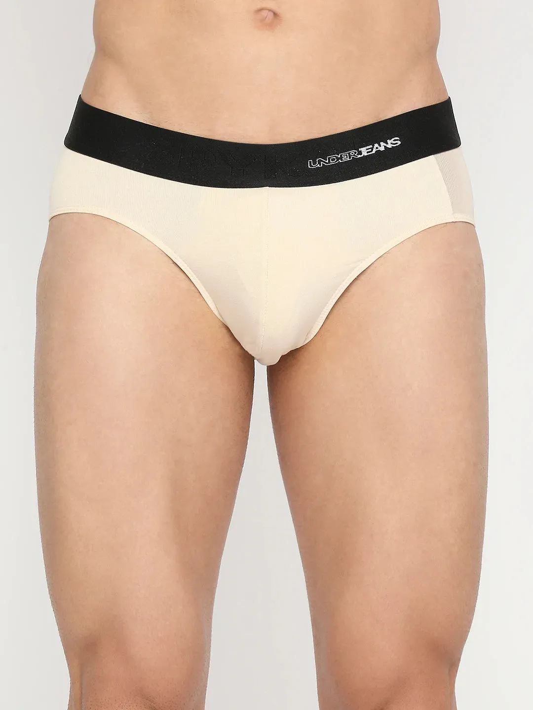 Men Premium Beige Cotton Blend Brief - Underjeans By Spykar