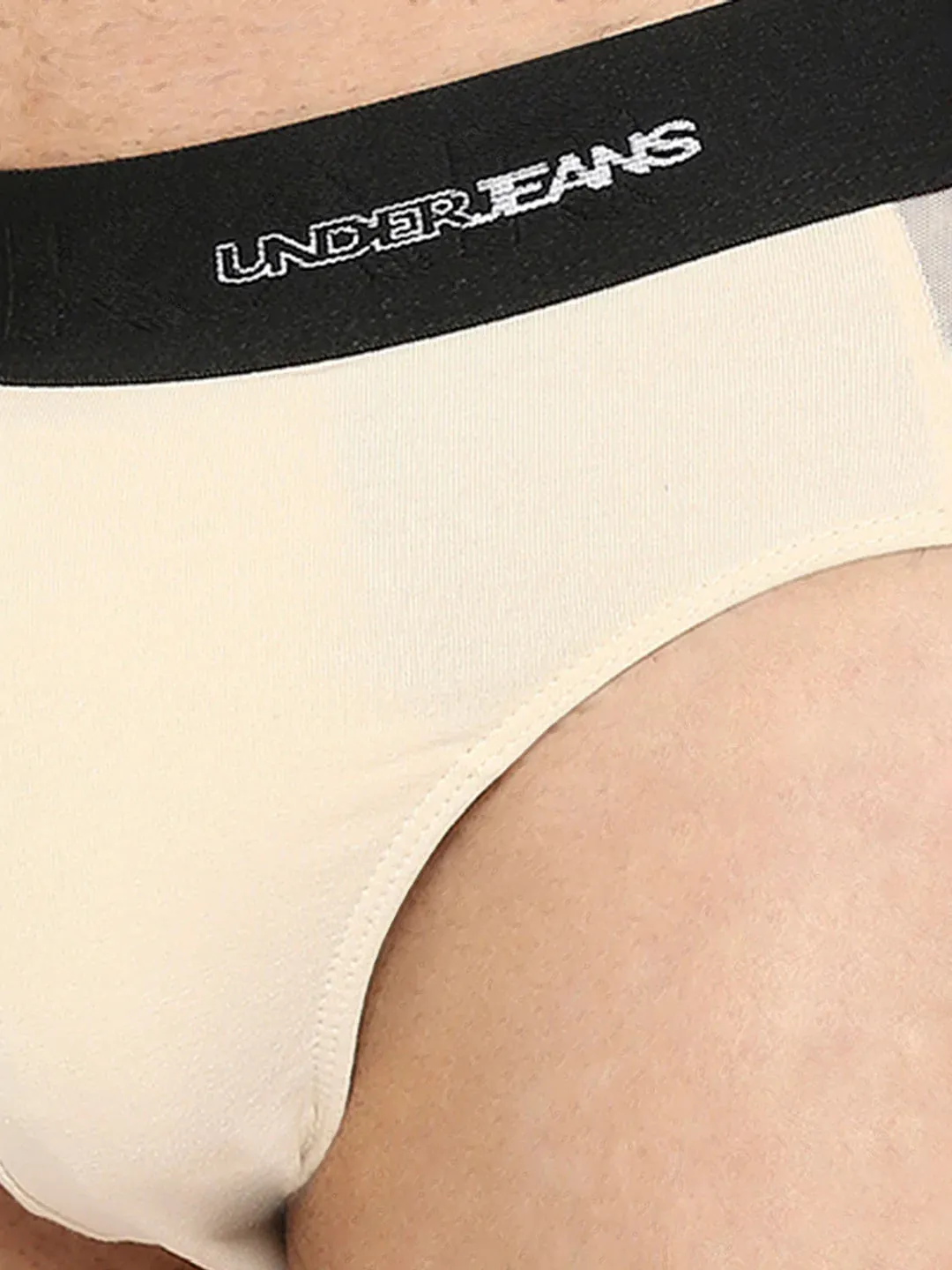 Men Premium Beige Cotton Blend Brief - Underjeans By Spykar