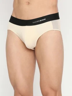 Men Premium Beige Cotton Blend Brief - Underjeans By Spykar