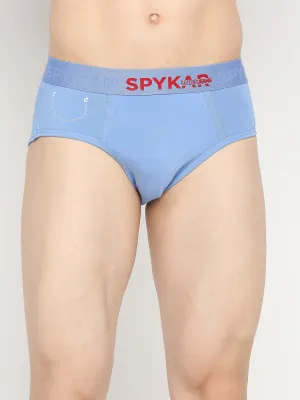 Men Premium Bright Blue Cotton Blend Brief - Underjeans By Spykar