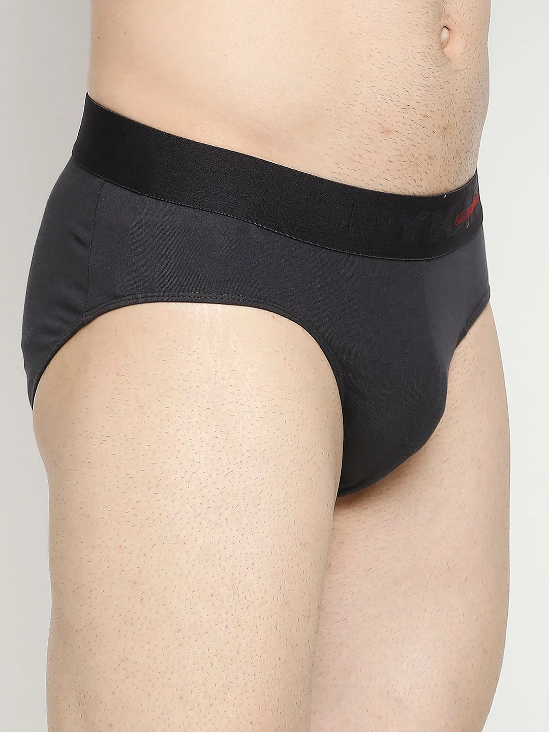 Men Premium Cotton Blend Dark Grey Brief- Underjeans By Spykar