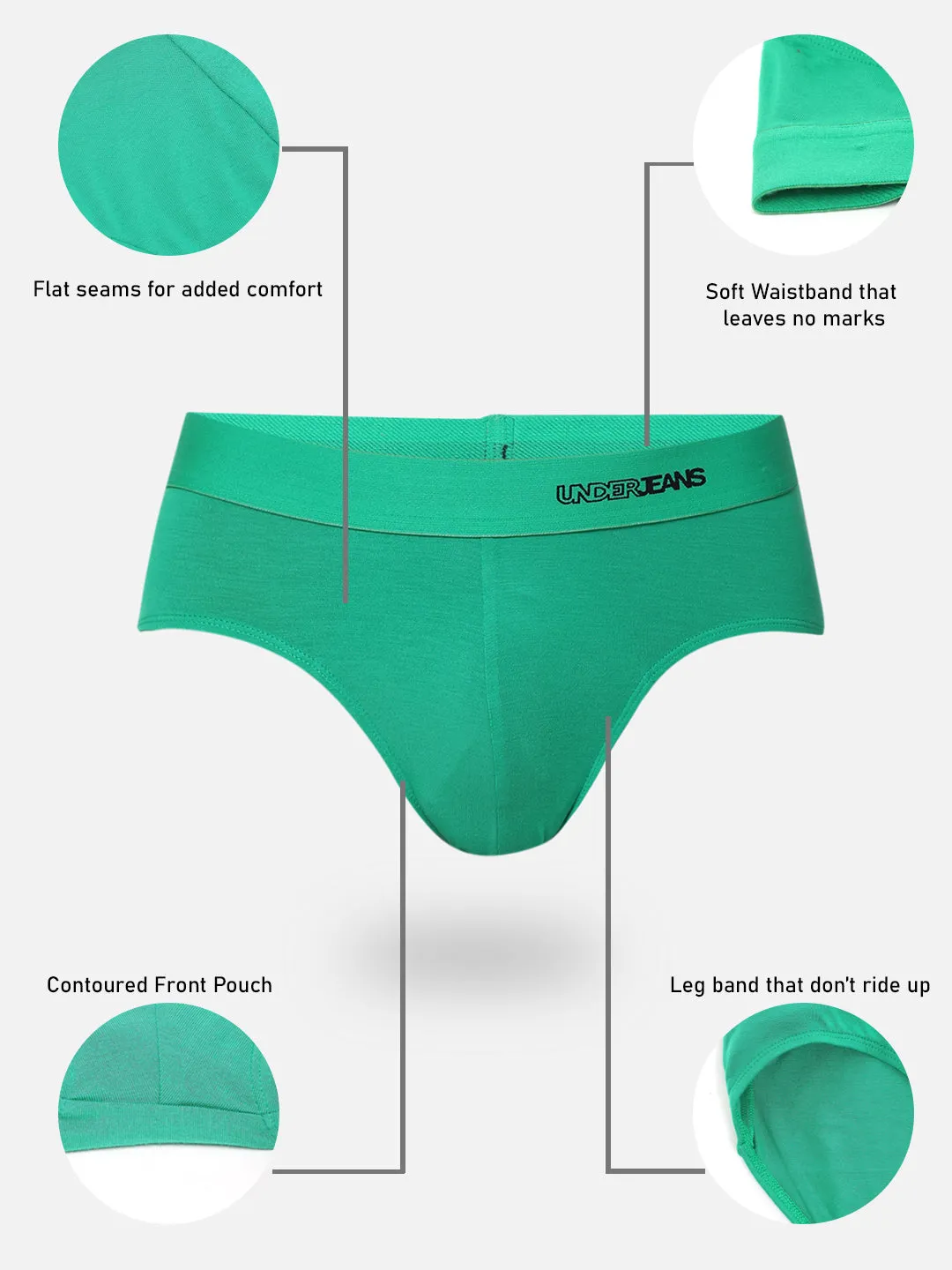 Men Premium Micromodal Green Brief - Underjeans By Spykar