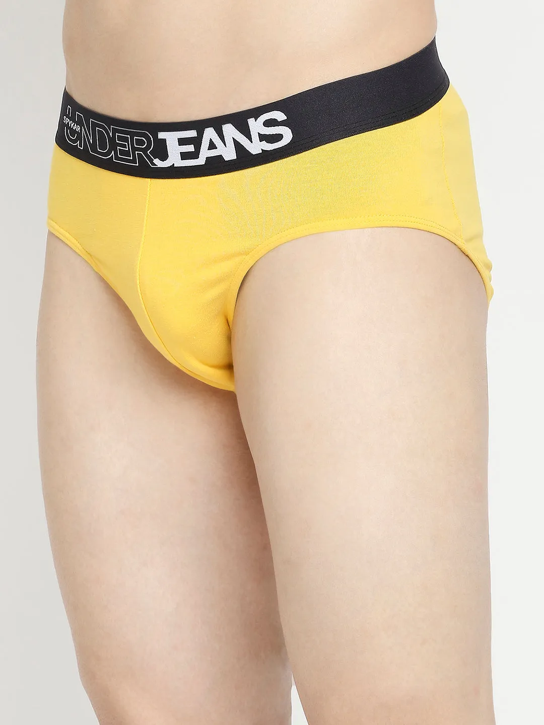 Men Premium Yellow & Dark Grey Cotton Blend Brief - Pack Of 2- Underjeans By Spykar