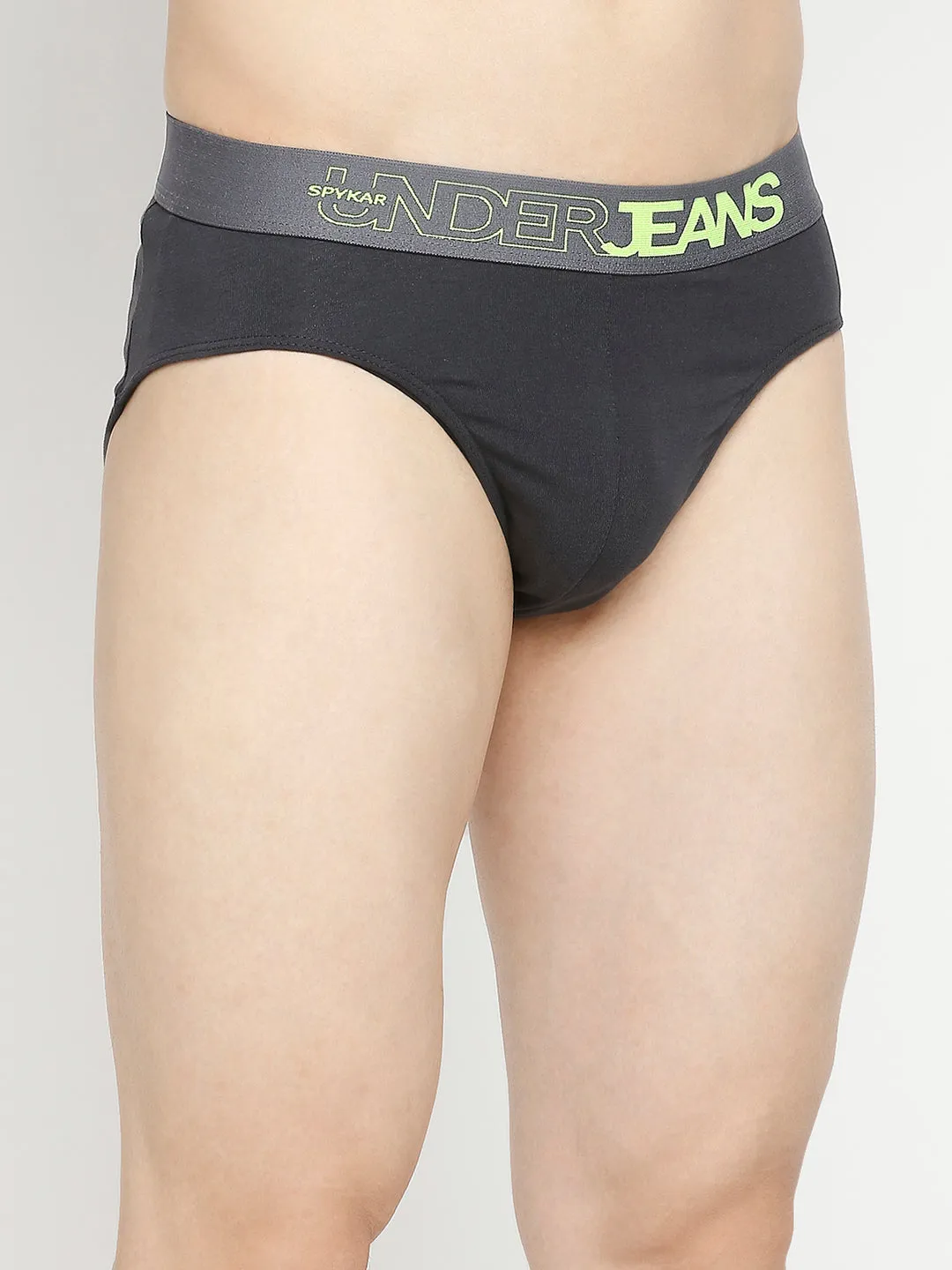 Men Premium Yellow & Dark Grey Cotton Blend Brief - Pack Of 2- Underjeans By Spykar