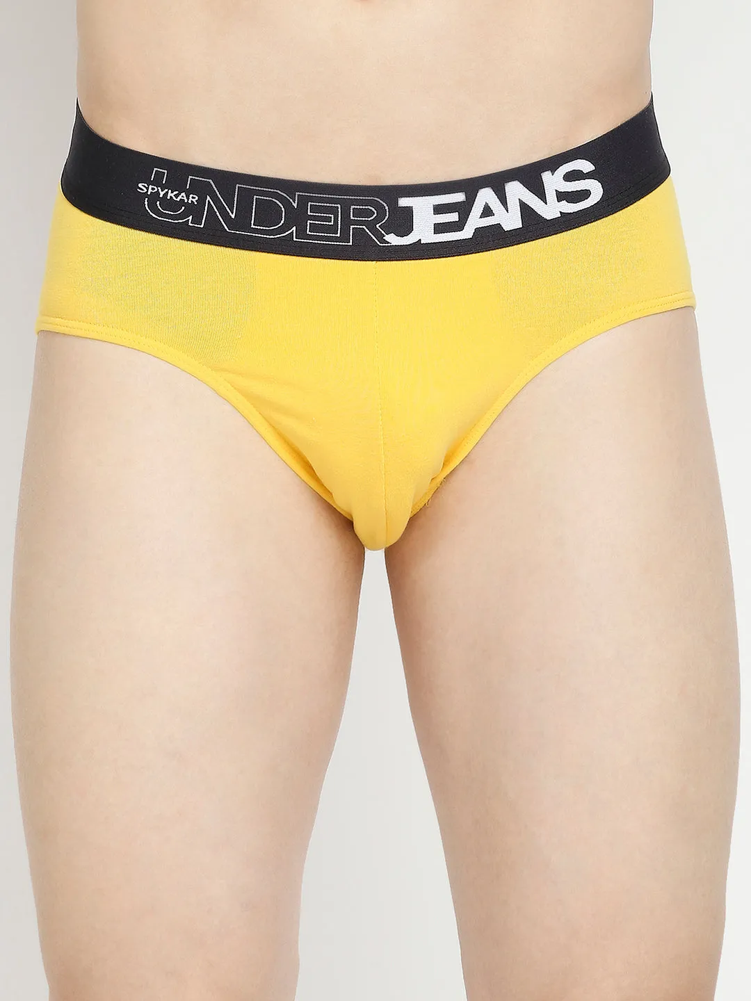 Men Premium Yellow & Dark Grey Cotton Blend Brief - Pack Of 2- Underjeans By Spykar