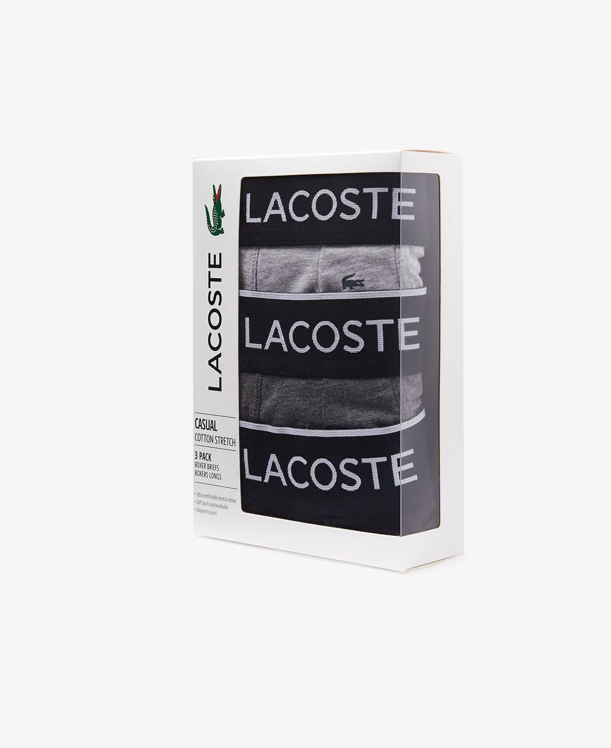 Men's crocodile print stretch boxer briefs, 3 pieces Lacoste