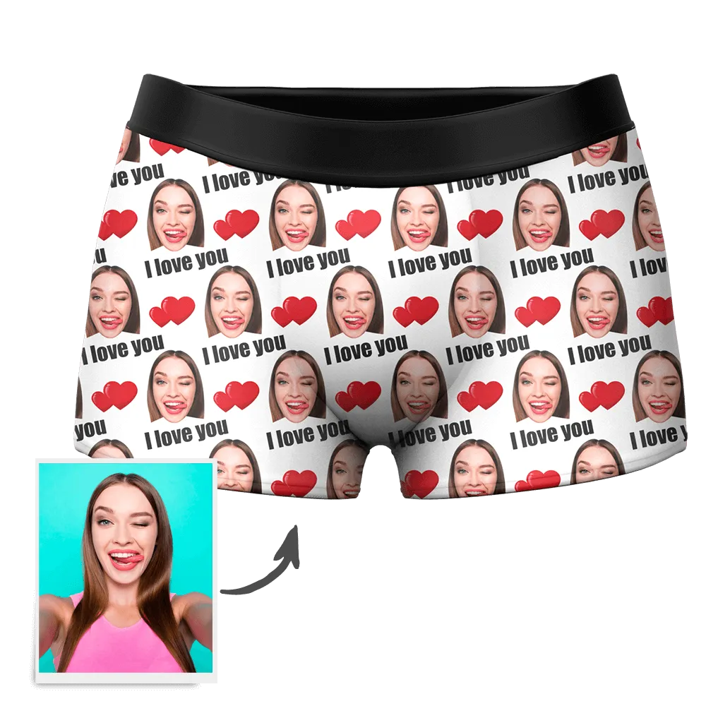 Men's Custom Personalized I Love You Hearts with Photo Boxers