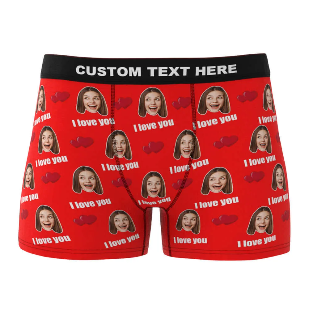 Men's Custom Personalized I Love You Hearts with Photo Boxers