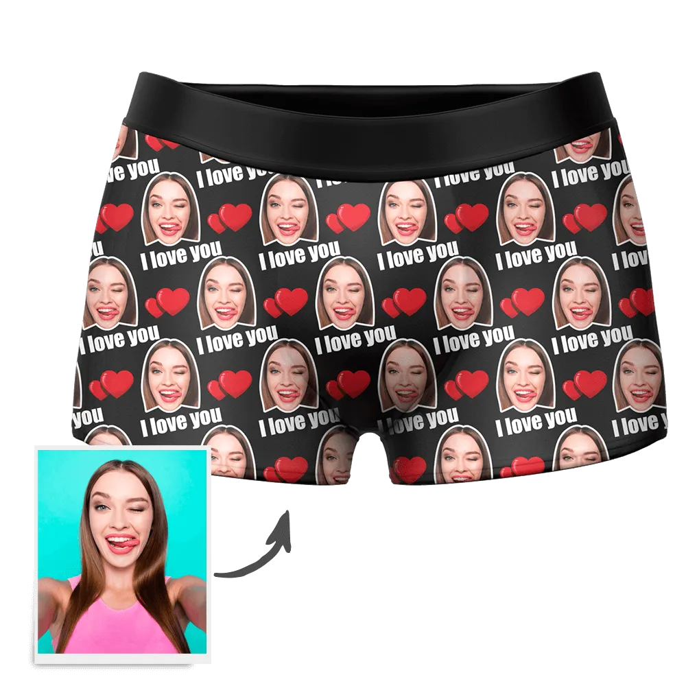 Men's Custom Personalized I Love You Hearts with Photo Boxers