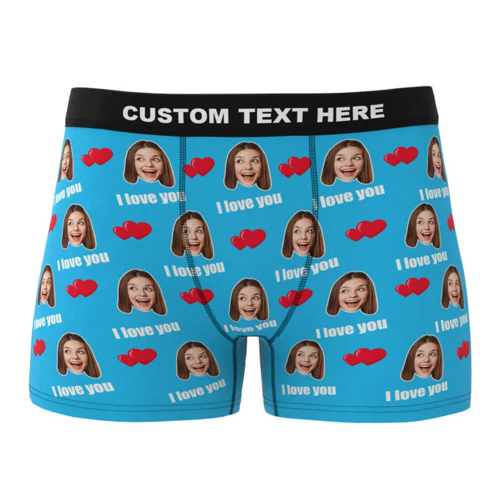 Men's Custom Personalized I Love You Hearts with Photo Boxers