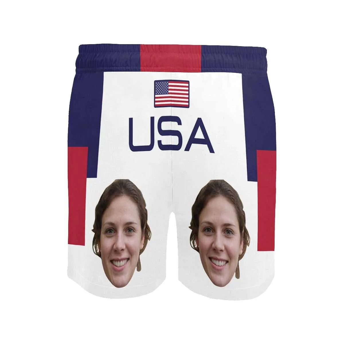 Personalized Swim Trunks with Girlfriend's Face Custom Face USA Flag Men's Quick Dry Swim Shorts