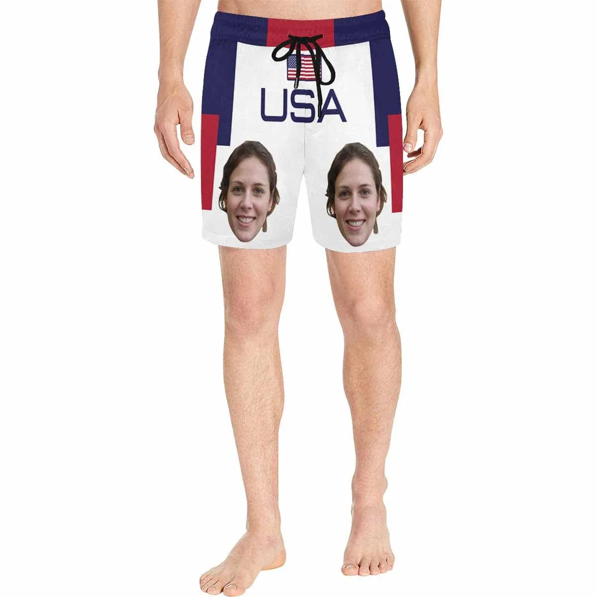 Personalized Swim Trunks with Girlfriend's Face Custom Face USA Flag Men's Quick Dry Swim Shorts