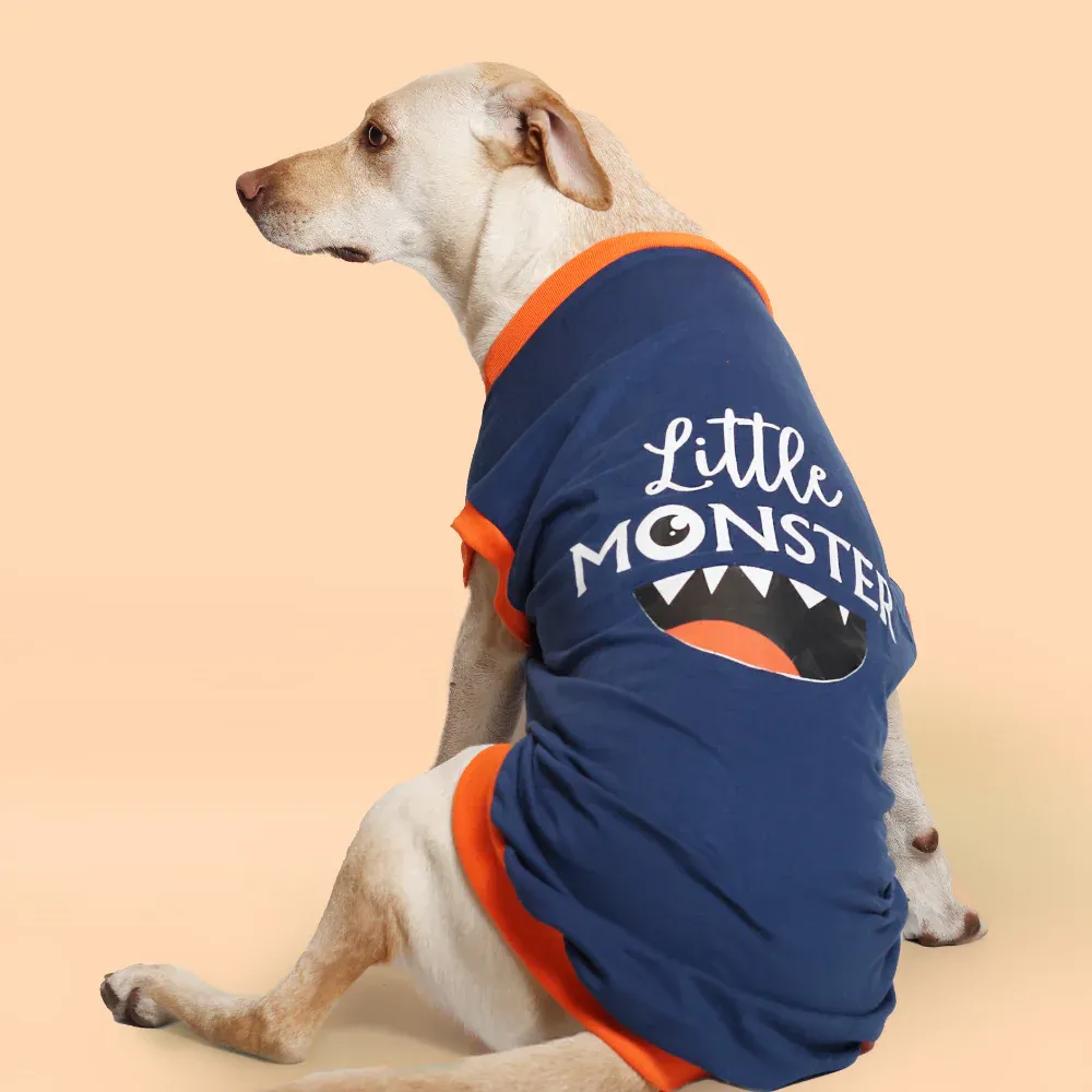 Pet Set Go Little Monster Sleeveless Tshirt for Dogs (Dark Blue)