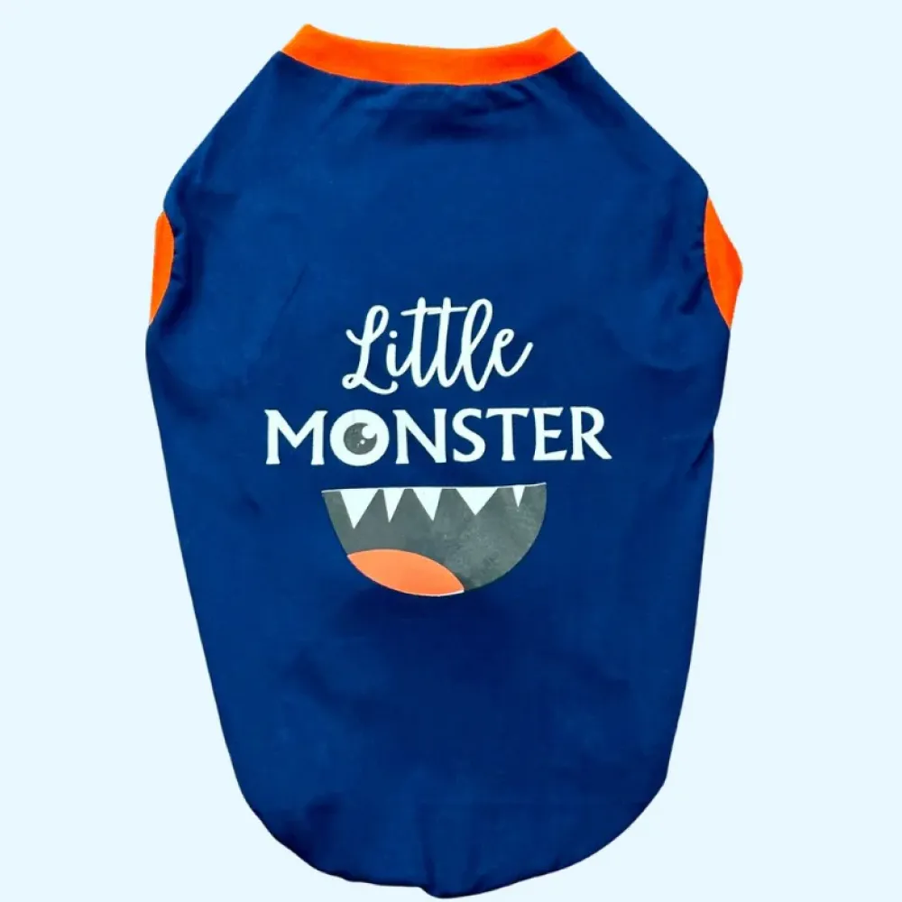 Pet Set Go Little Monster Sleeveless Tshirt for Dogs (Dark Blue)