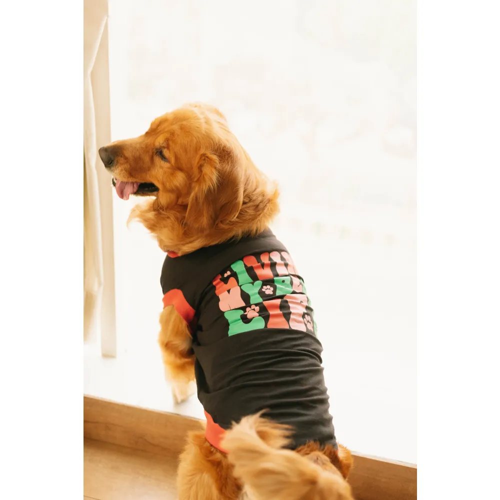 Pet Set Go Living My Best Life T-shirt for Dogs (Black)