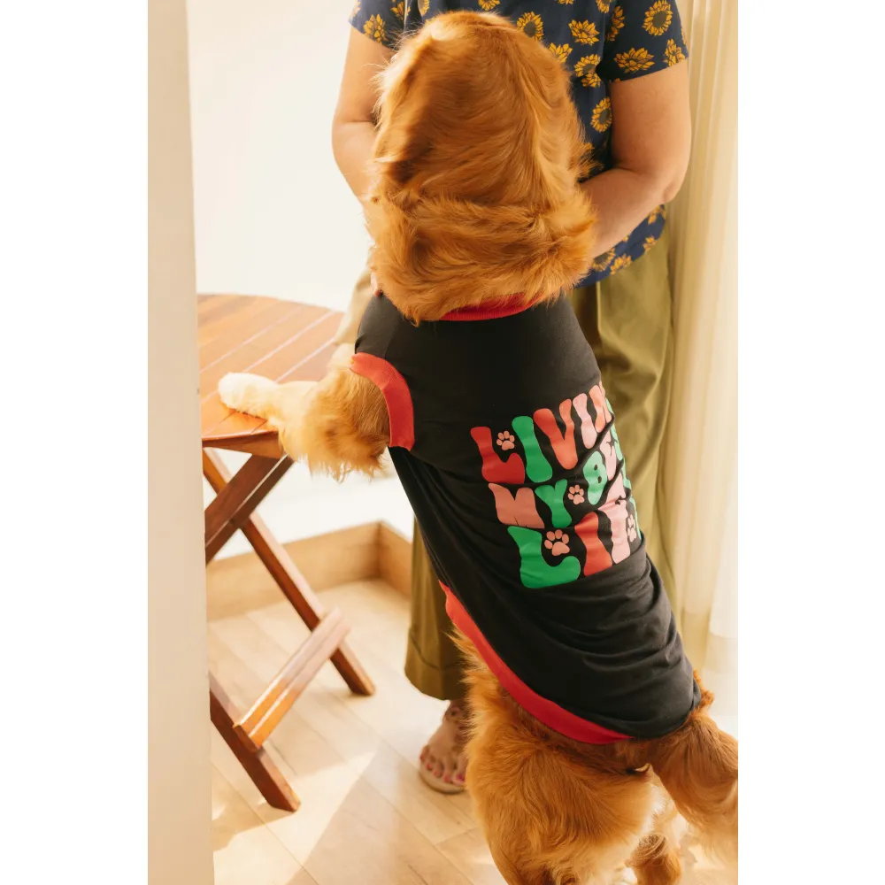 Pet Set Go Living My Best Life T-shirt for Dogs (Black)