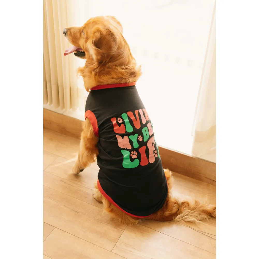 Pet Set Go Living My Best Life T-shirt for Dogs (Black)