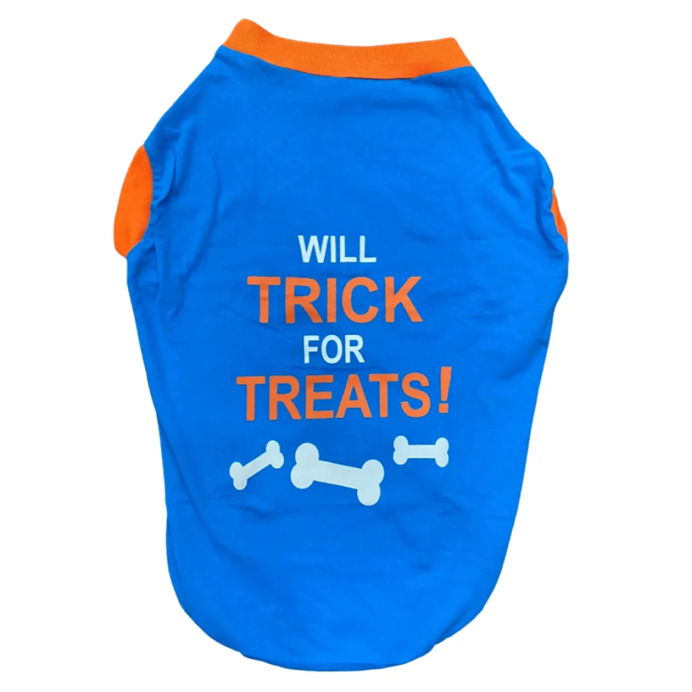 Pet Set Go Will Trick For Treats T-shirt for Dogs (Blue)